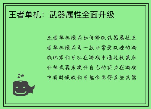 王者单机：武器属性全面升级