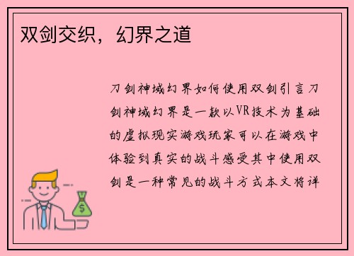 双剑交织，幻界之道